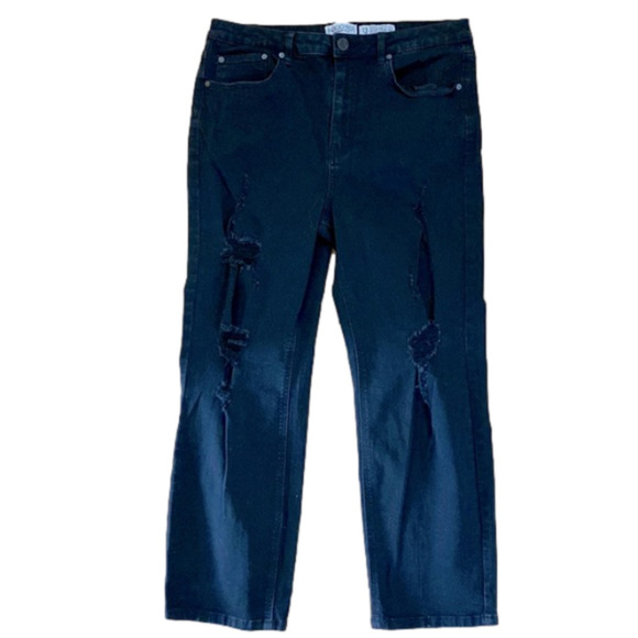 Indigo rein woman’s size 13 black distressed high rise cropped jeans pants - Picture 1 of 6